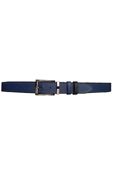 Kar-Pa 100% Genuine Leather Double Sided 3.5 Cm Fabric Trouser Belt: Blue / B...