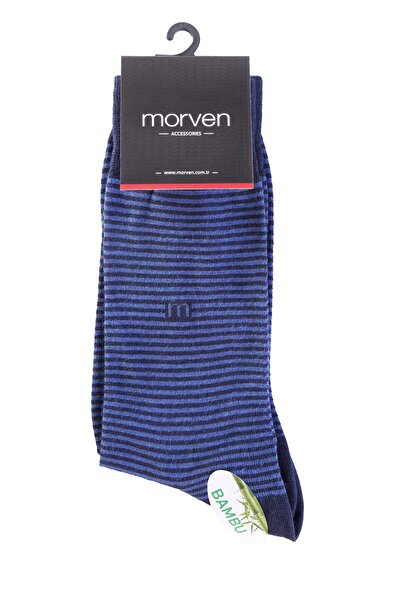 Morven Чоловічі довгі шкарпетки з синім бамбуковим візерунком у смужку