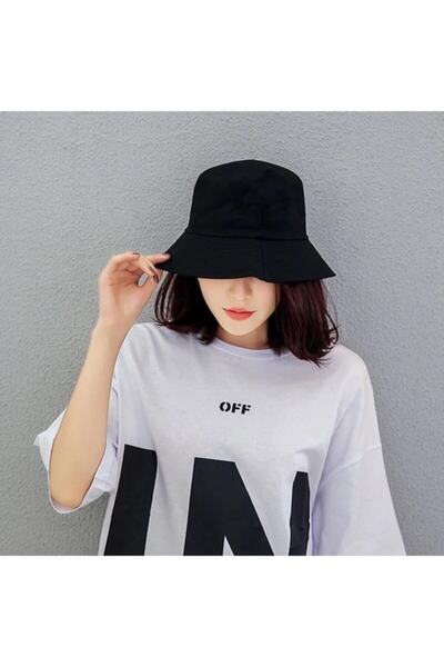 eleven market Düz Siyah Kova Şapka Balıkçı Şapka Bucket Hat