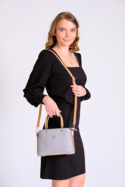 Just Polo Women's Gray Tan Embossed Printed Just & Polo Patterned Zipper Closure Shoulder and Hand Bag