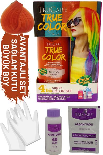 Trucare Truecolor Turuncu Saç Boyası Seti Saç Açıcı ve Eldivenli