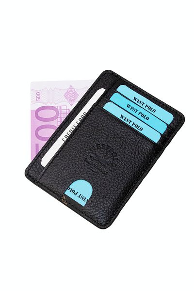 Westpolo Γνήσιο δέρμα Χωρητικότητα 6 καρτών Μαύρη θήκη κάρτας Unisex