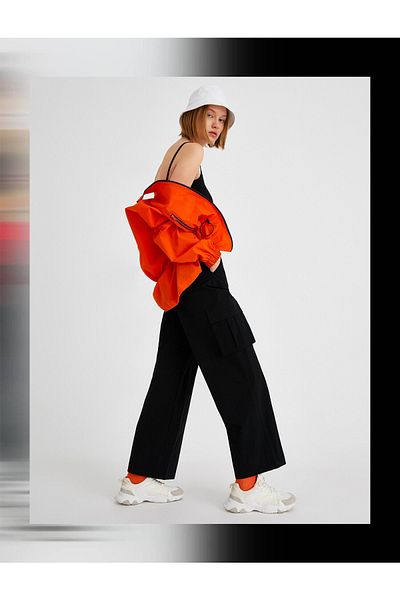 Koton High Waist Trousers with Wide Leg Pockets