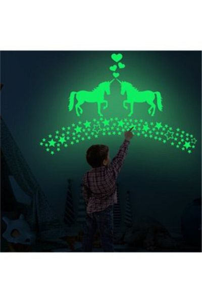 efekt reklam Unicorn care strălucește în întuneric, în salon, dormitor, bucătărie, balcon, autocolant de hârtie pentru ornament de perete