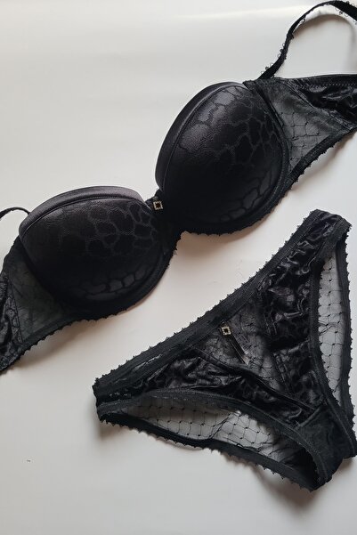 Le Jardin Дамски комплект с черно подплатен сутиен без презрамки с подплънки ...