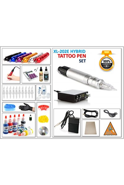 XLINETATTOO Xl-202e Hybrıd Kalem Tipi Kartuş Iğneli Dövme Makinası Seti Grey-...