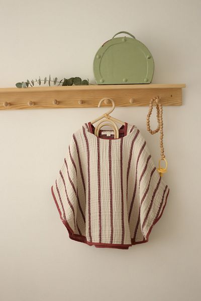 Mujo Baby&Kids Striped Multi Muslin Poncho – Claret Red