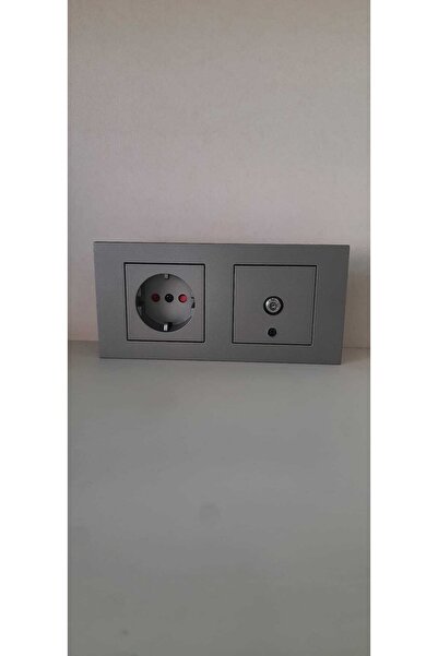 Creative Case Ovivo Antrasit 2 Li Set Topraklı Priz Tv Uydu Prizi İkili Çerçeve