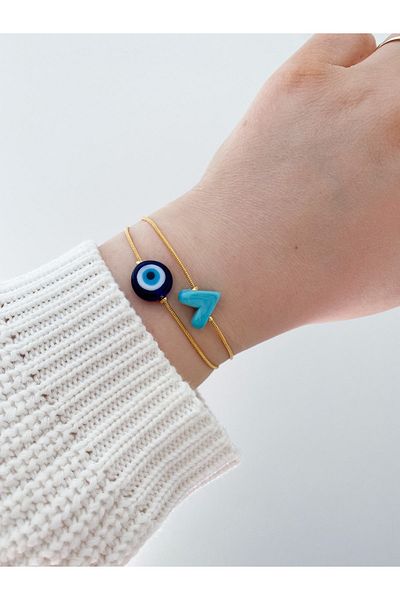 CHARMLUCKY Murano Heart-Evil Eye 2 Piece Bracelet