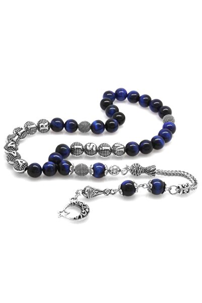 PİGADO Tarnish-Free Metal Tasseled Name Written Tiger Eye Natural Stone Rosary