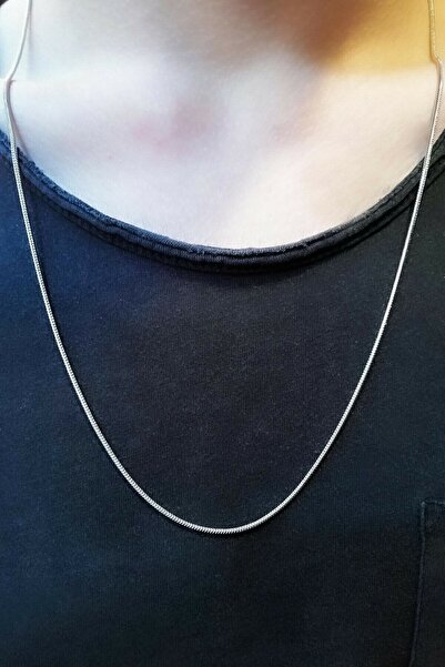 TREND COLLECTİON Unisex Gümüş Ince Yılan Model Zincir Kolye 60 Cm