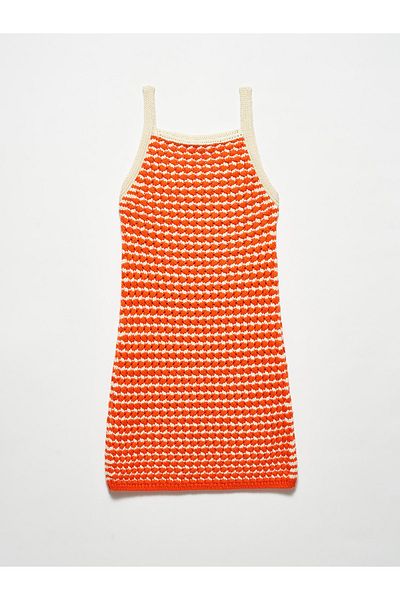 Dilvin 90115 Thick Textured Knitwear Dress-orange