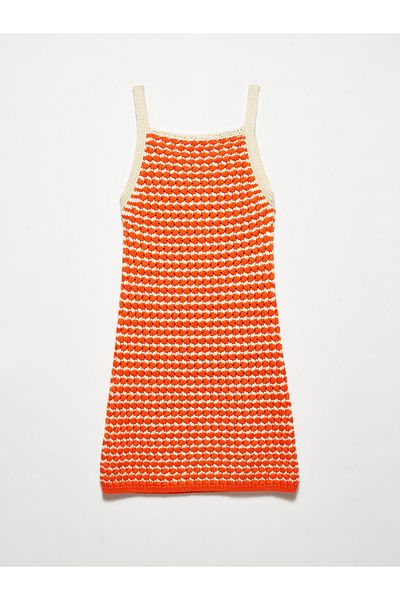 Dilvin 90115 Thick Textured Knitwear Dress-orange