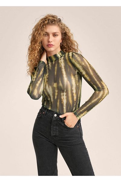 MANGO Woman Printed Tulle T-Shirt