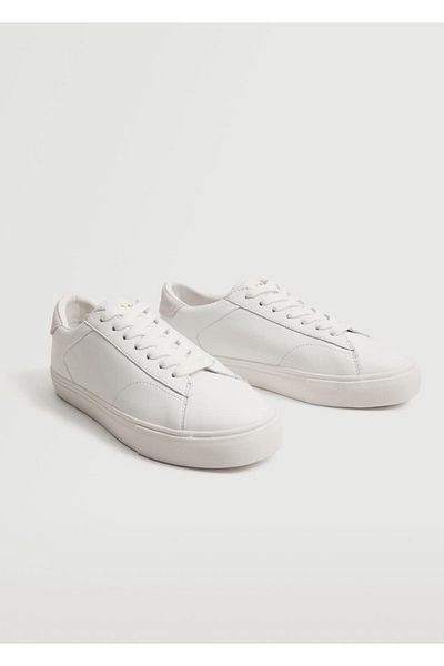 MANGO Woman Weiße Sportschuhe zum Schnüren für Damen aus Leder