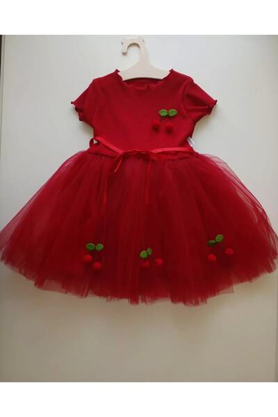 Şeker grup Kız Bebek Çocuk Kirazlı Tütü Elbise Parti Elbisesi