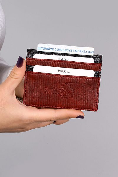 Polo Air Stripe Patterned Men's Card Holder Claret Red