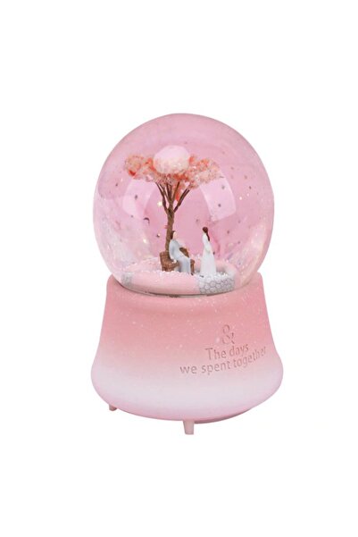 keyfim shop Romantik Aşıklar Büyük Boy Müzikli Işıklı Kar Küresi _pembe