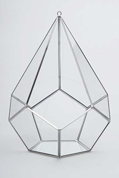 El Crea Designs 31x22x22 سنتيمتر صندوق الشوكولاتة الفضي هندسية تررم بريزم زجا...