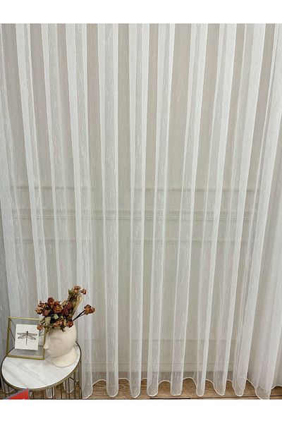 Brillant Ecru Linen Slub 1/2,5 Pleat Tulle Curtain