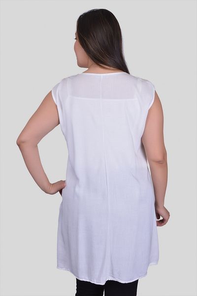 Sude Svp Collar Bead Embroidered Sleeveless White Tunic 4003