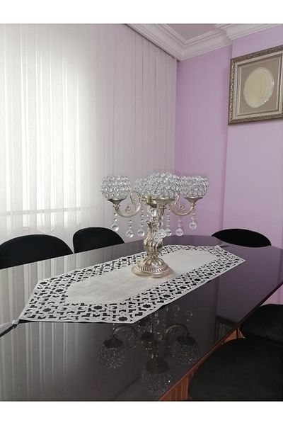 NURHAN HOME COLLECTION Επιτραπέζιο δρομέας Seljuk Model Ασημί Χρώμα Μαύρο Τούλι
