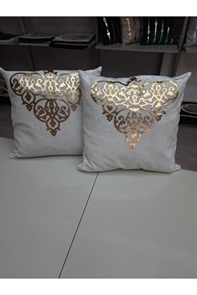 SEHARA Husa de perna din catifea 2 bucati/piele argintie brodata/40x40cm