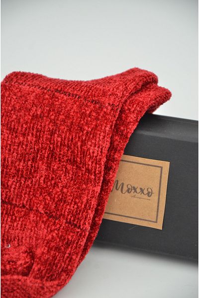 mottomia Thick Textured Double Sole Red Women's New Year's Special Socks Model 4