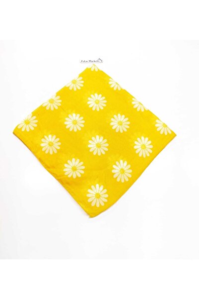 Fular Marketi Bandana galbenă cu model de margarete unisex - 100% bumbac, pre...