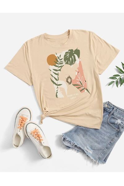 Deocept Γυναικείο μπλουζάκι Tropical Lady με στάμπα Oversize