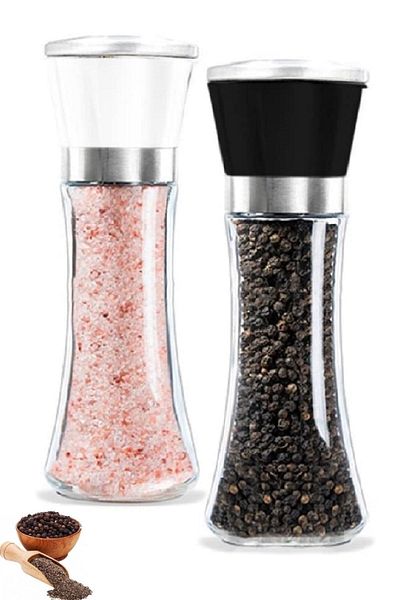 Tilbe Home 2 Pieces Black Pepper Salt Shaker Mill Ceramic Blade Spice Grinder Large Size Set