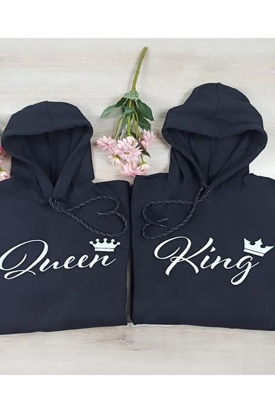 Doruk Butik Φούτερ με κουκούλα King Queen Printed Lover Combination