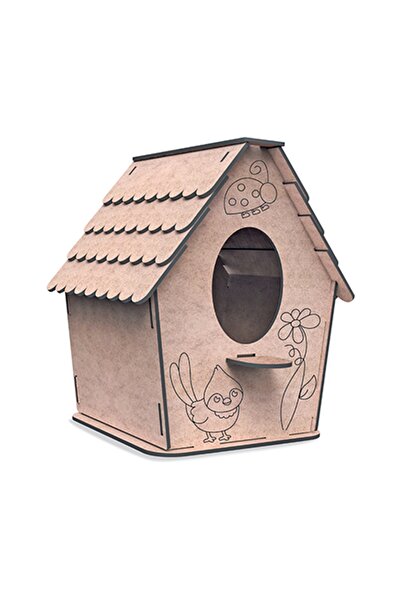 Maketix Mortoys 3d Ahşap Maket Kuş Evi + Boya + Fırça Set, Maket Boyama Set