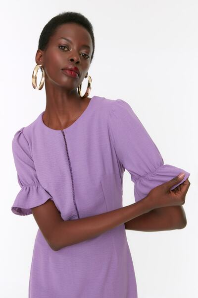 Trendyol Collection Fioletowa sukienka tkana z drabinkami w kształcie kota TWOSS22EL00241