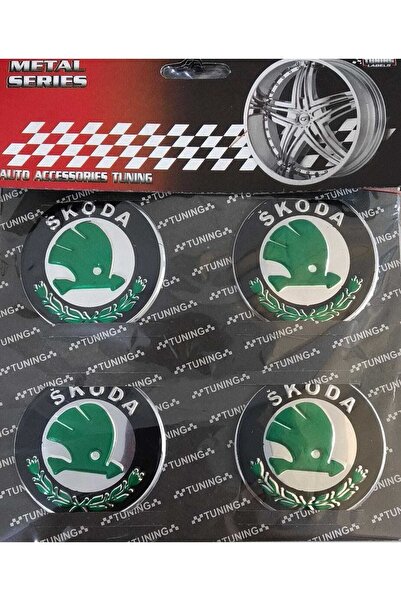 3D Skoda Yeşil Alüminyum Yapıştırma Jant Göbeği 4'lü 55mm