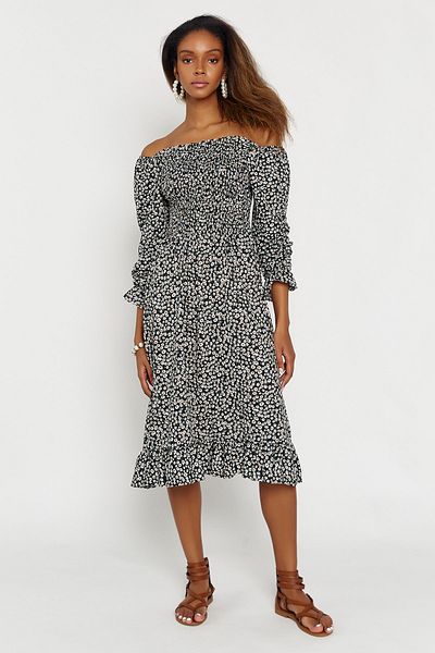 Hopoi Rochie midi de damă negru-maro cu imprimeu floral 40007