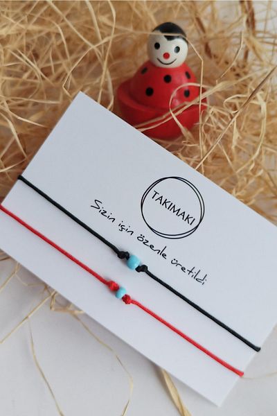 TAKIMAKI Blue Mini Beaded Black And Red Rope Bracelet Friend Luck Wish Bracelet