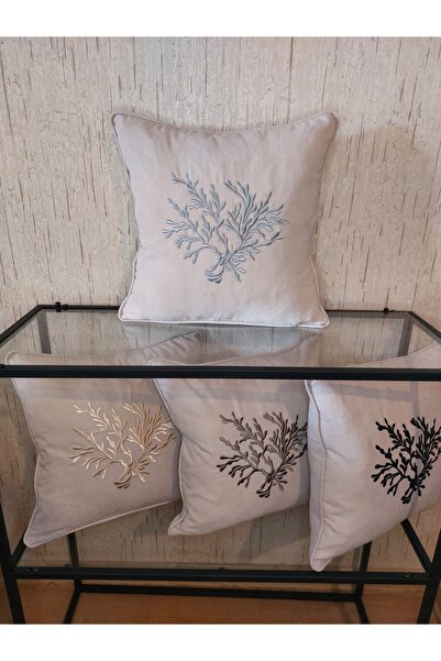 NAKIŞ HOME DESİGN غطاء وسادة مطرز باللون المرجاني مع أنابيب مطرزة