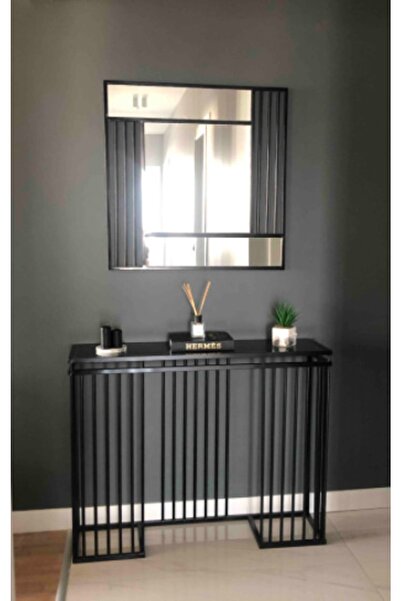 atolly design Metal Siyah Ayna Dahil Dresuar Takımı