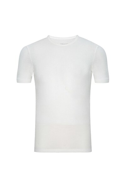 SÜVARİ Ts1014000221 O Yaka Slim Fit Petek Desenli Beyaz Erkek T-shirt