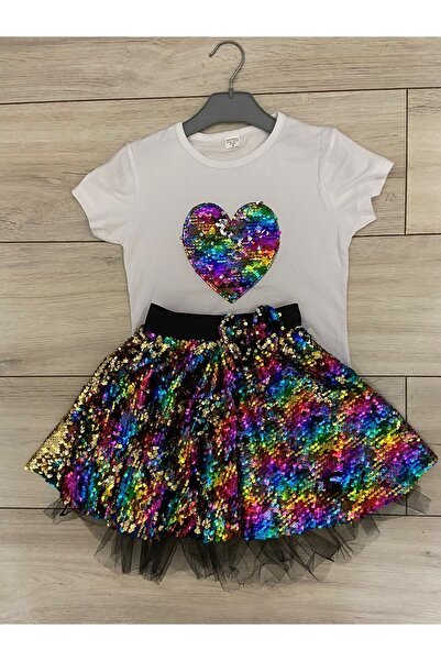 Nacar Kız Çocuk Takım 2'li 23 Nisan Gösteri Kıyafeti Etek Ve T-shırt