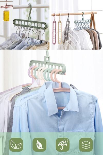 naque 3 Adet Çok Fonksiyonlu 9 Bölmeli Yer Tasarrufu Sağlayan Katlanır Sihirli Elbise Askısı