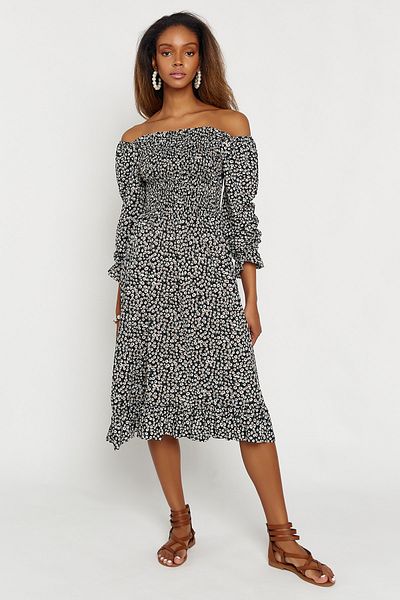 Hopoi Rochie midi de damă negru-maro cu imprimeu floral 40007