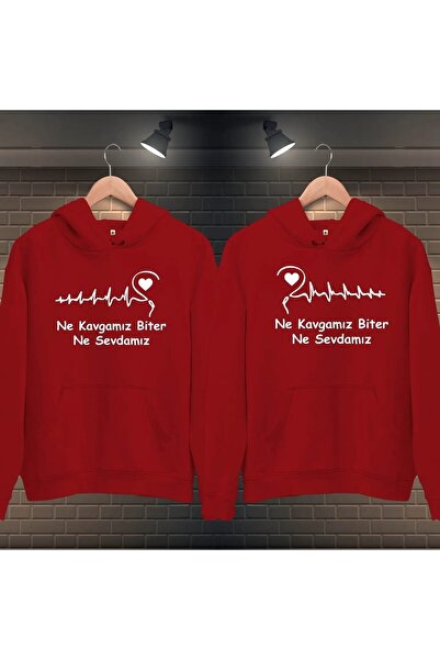 Doruk Butik - Sevgili Kombini - Ne Kavgamız Biter Ne Sevdamız Baskılı Kapşonlu Sweatshirt