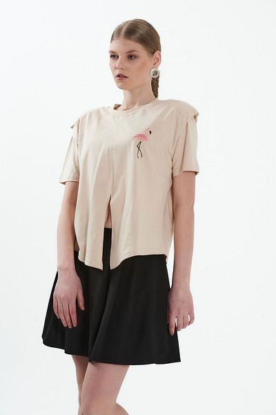 WESTBRAND Flamingo Embroidered Padded Front Tie T-shirt