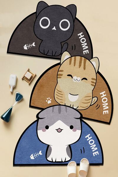 Decomia Home Covor de baie lavabil cu pisică albastră scaun de toaletă oval 80x100 Dc-8036