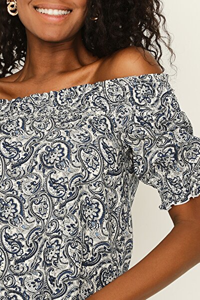 Select Moda Bluză de damă cu model albastru cu guler Madonna