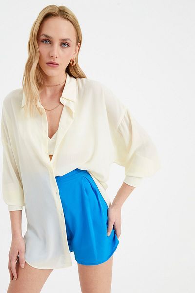 Sateen Cămașă lungă oversize - crem