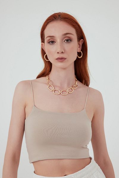 Sateen Bluză Crop cu curea de frânghie - Bej
