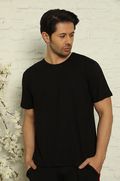 Pijamaevi Černo-námořnicky modré pánské pyžamové tričko Basic Slim Fit ve dvou baleních